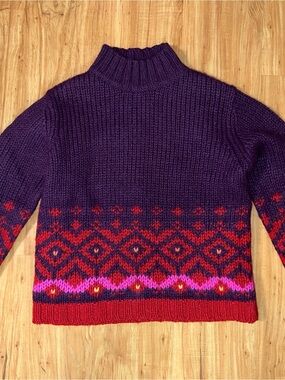 Vintage 90’s Express Women’s Wool Purple Fair Isle Turtleneck Sweater, Large